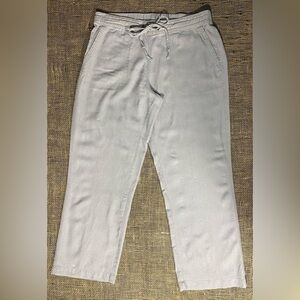 For Cynthia Tan Linen Blend Pants, Size L, Elastic Drawstring Waist, Pockets